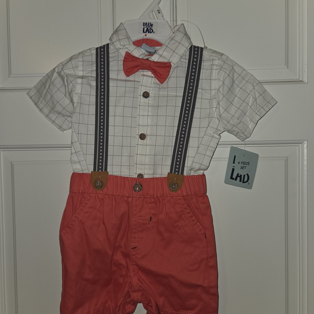 NWT Kids Peach Bow Tie and Suspender Set